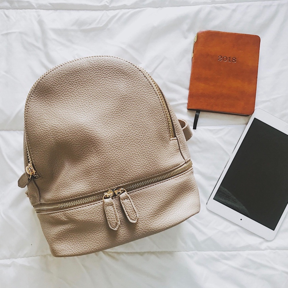 Mini Contemporary Vegan Leather Backpack - Taupe - Picture 3 of 6